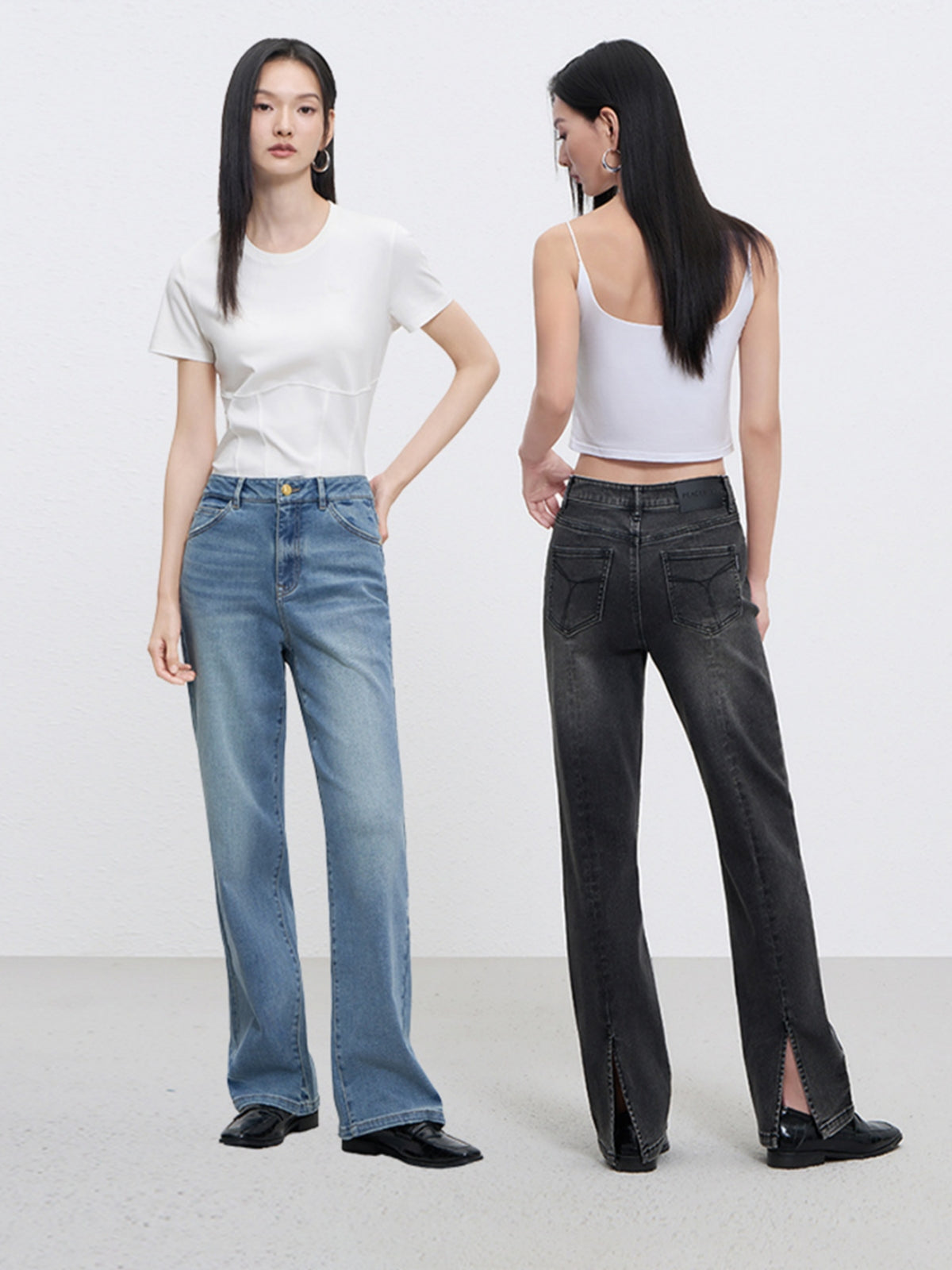 Women's High-Waist Cigarette Jeans with Back Slit