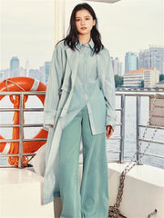 Women's Textured Acetate-Blend Lightweight Trench Jacket