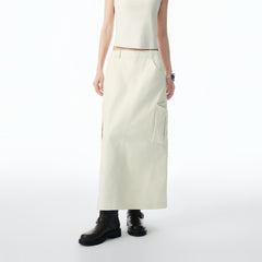 Women's High-Waisted A-Line Skirt with Patch Pockets