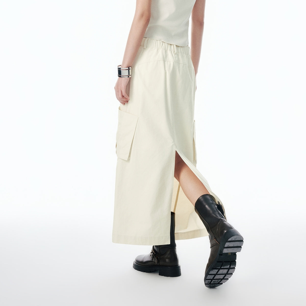 Women's High-Waisted A-Line Skirt with Patch Pockets