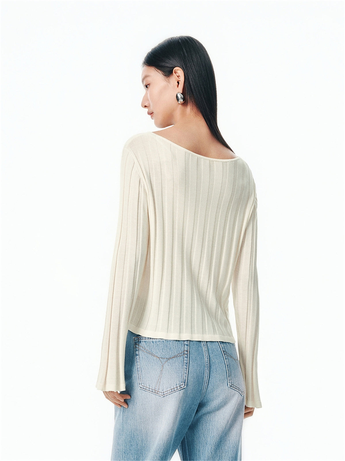 Women's Flared Sleeve Knit Top in Lyocell-Silk Blend