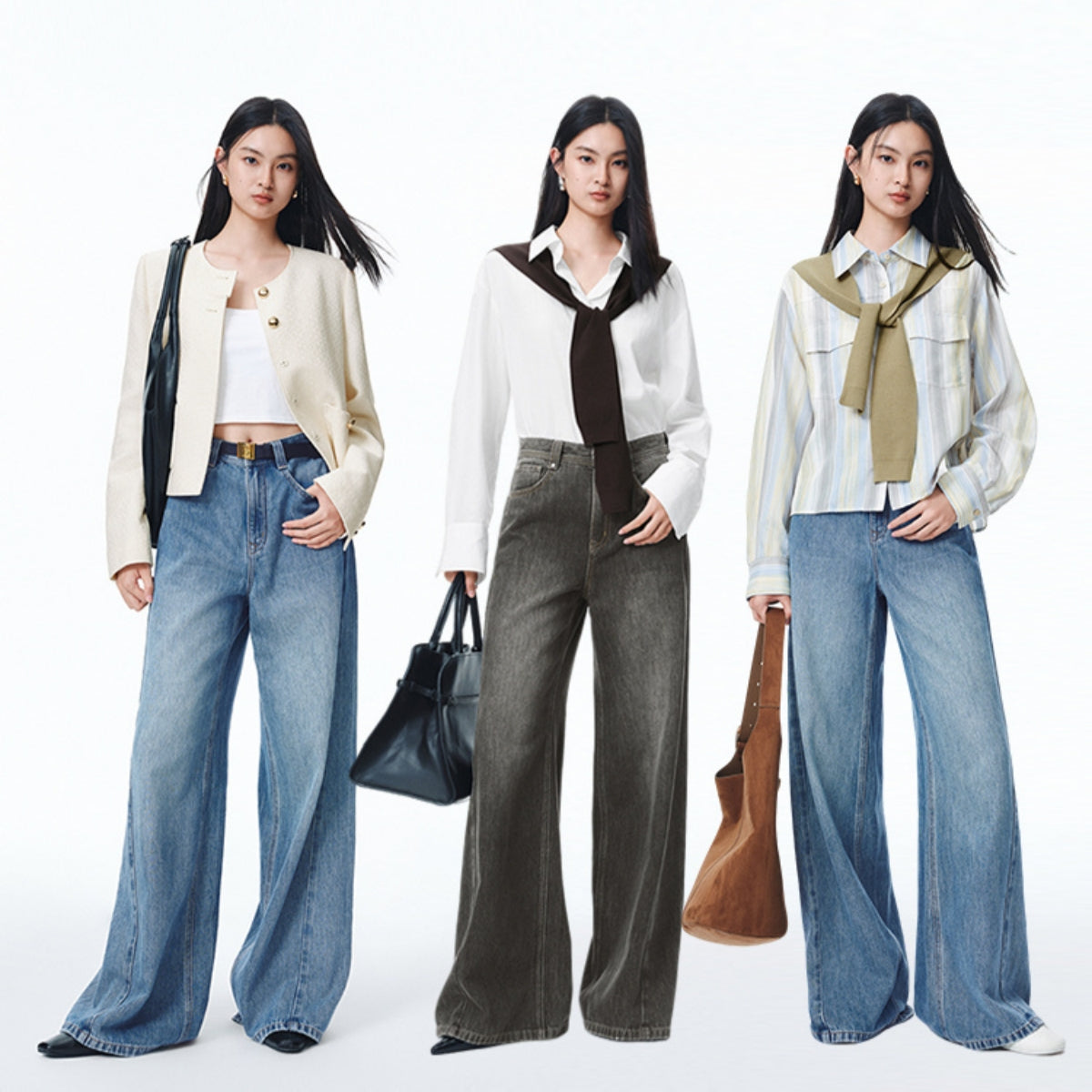 Women's Washed High-Waist Wide-Leg Jeans