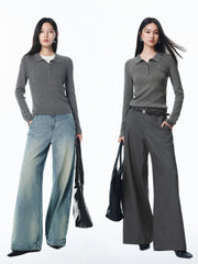Women's Slim Fit Polo-Collar Knit Sweater