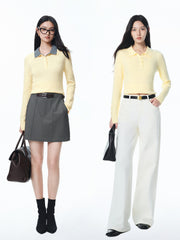 Women's Slim Fit Polo-Collar Knit Sweater