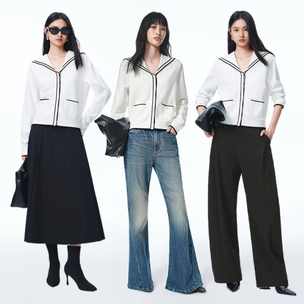 Women's Contrast Sailor-Collar Knit Cardigan