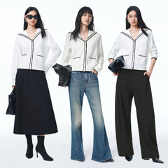 Women's Contrast Sailor-Collar Knit Cardigan