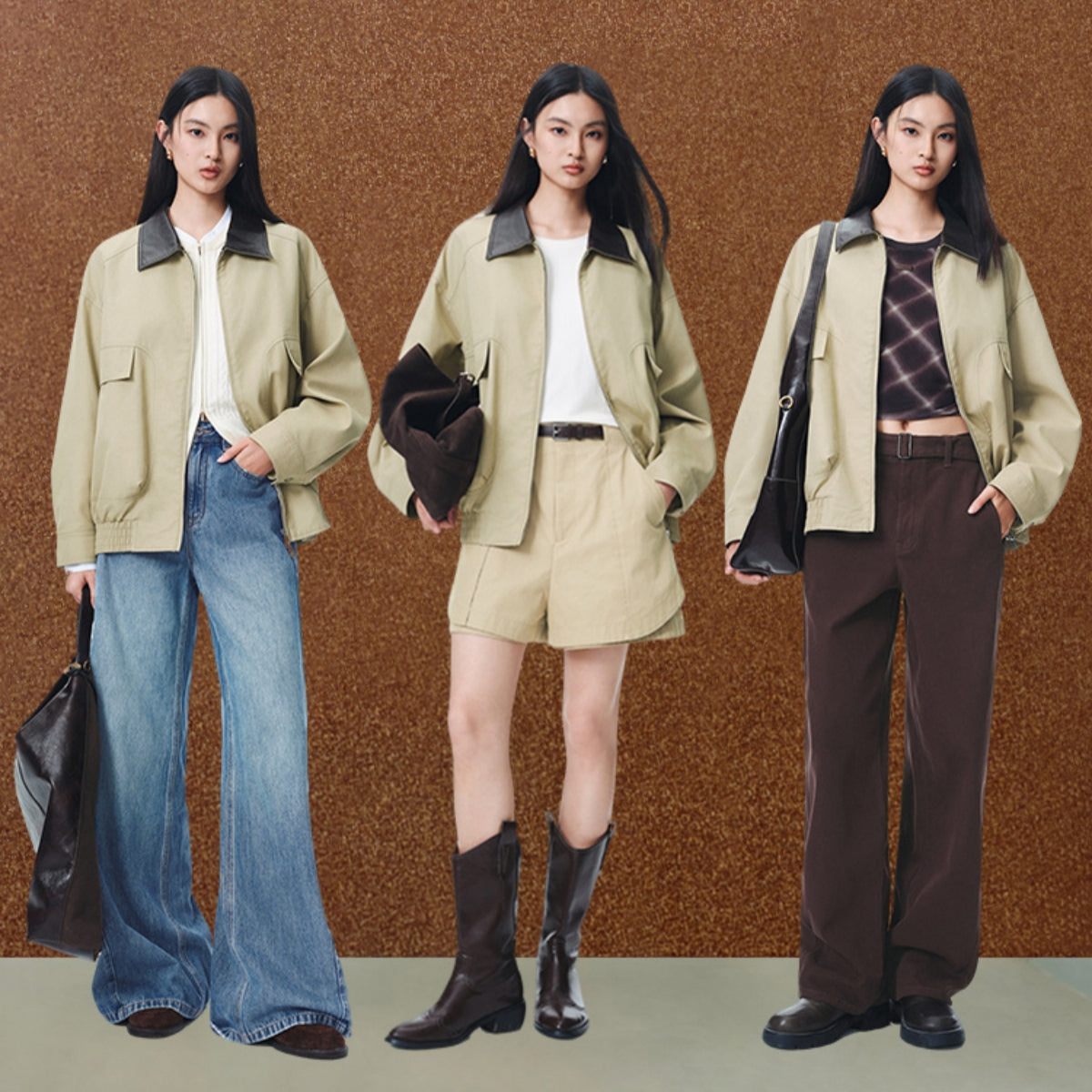 Women's Barn-Style Contrast PU Collar Jacket