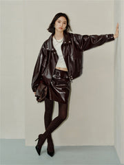 Women's Textured PU Oversized Jacket