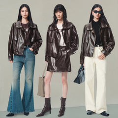 Women's Textured PU Oversized Jacket