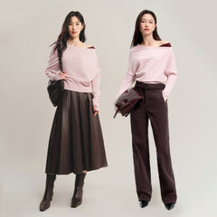 Women's Asymmetric Colorblock Collar Knit Sweater