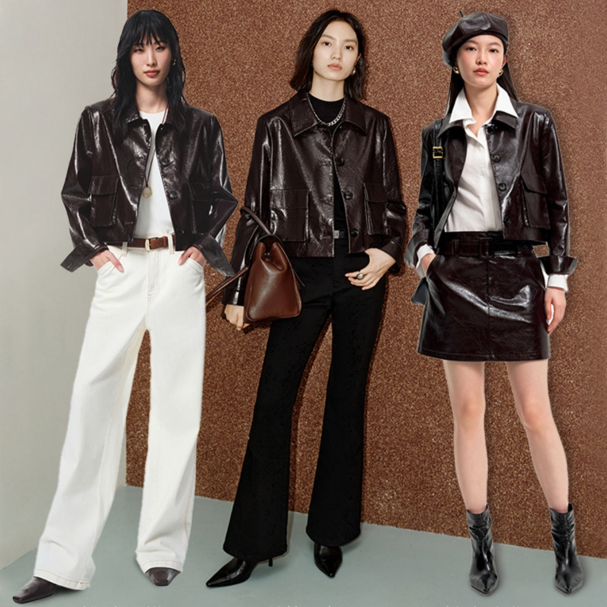 Women's Cropped Waxed PU Jacket