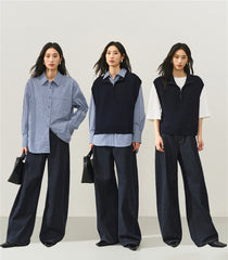Women's Knit Vest and Plaid Shirt Two-Piece Set