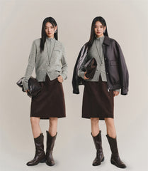 Women's Wool-Blend Mock-Neck Knit Cardigan