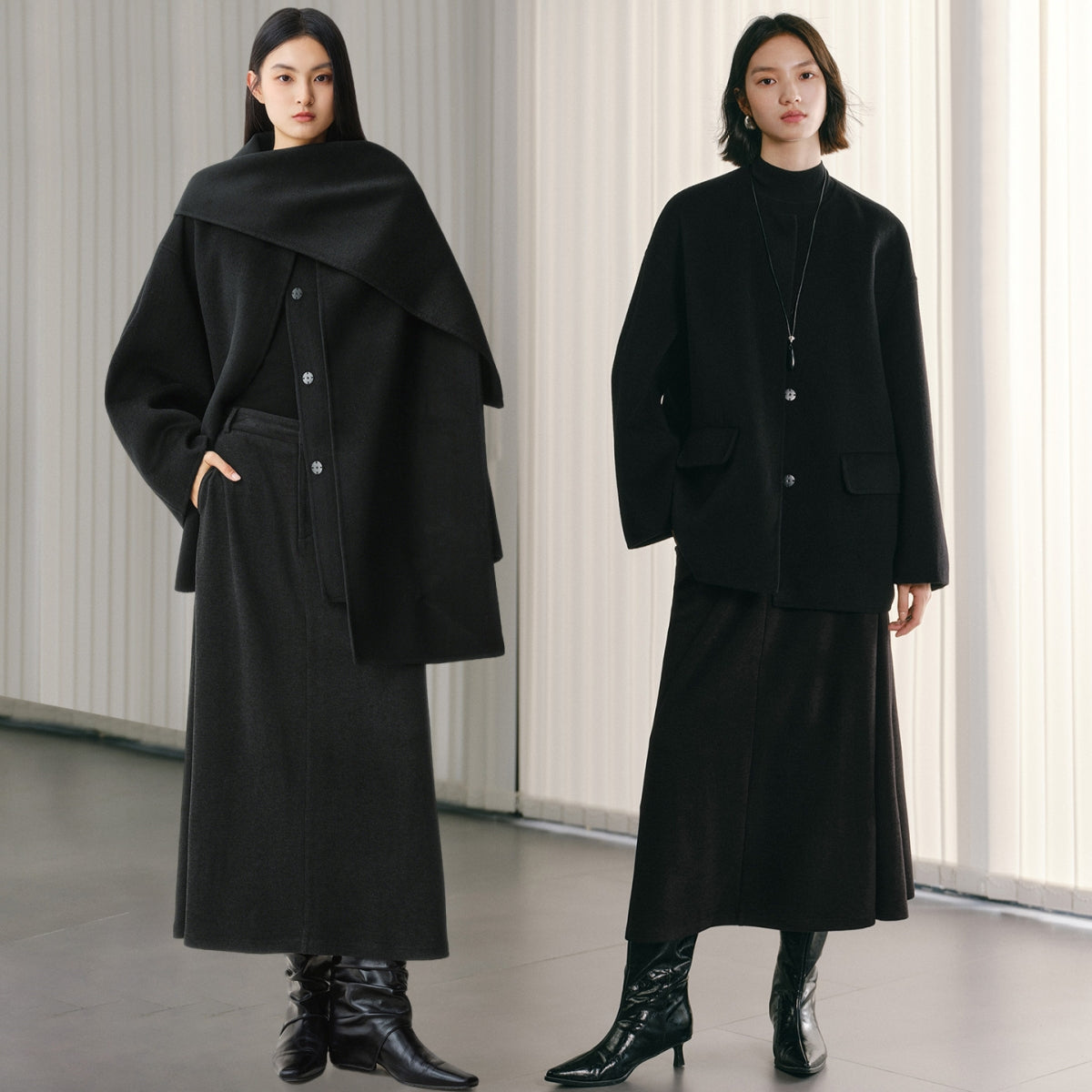 Women's Short Cashmere Coat with Scarf