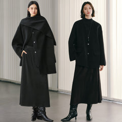 Women's Short Cashmere Coat with Scarf