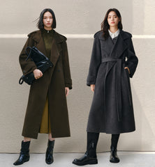 Women's Double-Breasted Trench-Style Cashmere Coat