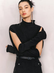 Women's Mock-Neck Knit Dress with Arm Warmers