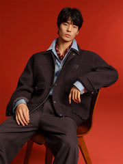 Men's Burgundy Tweed-Texture Tailored Jacket