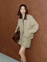 Women's Barn-Style Contrast PU Collar Jacket