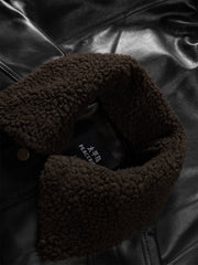 Men's PU Padded Jacket with Faux Fur Collar