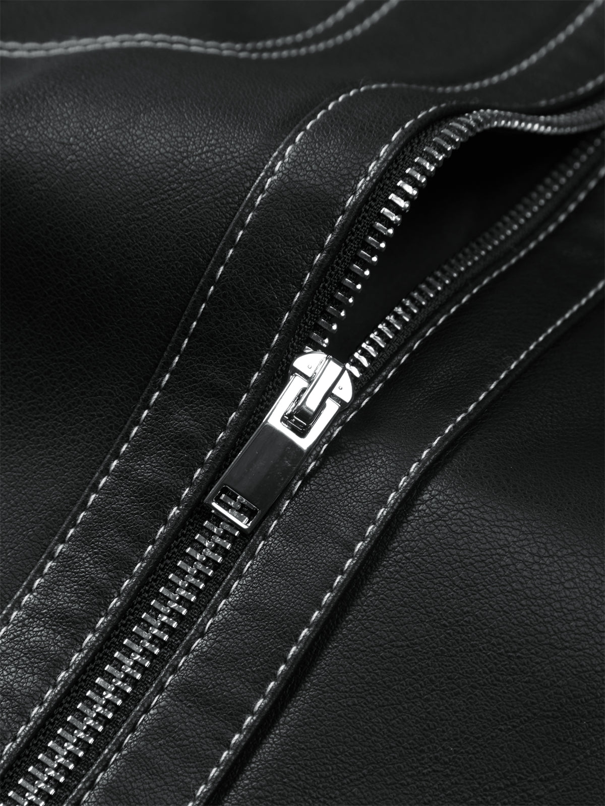 Men's Contrast-Stitch PU Leather Jacket