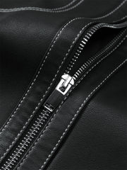 Men's Contrast-Stitch PU Leather Jacket