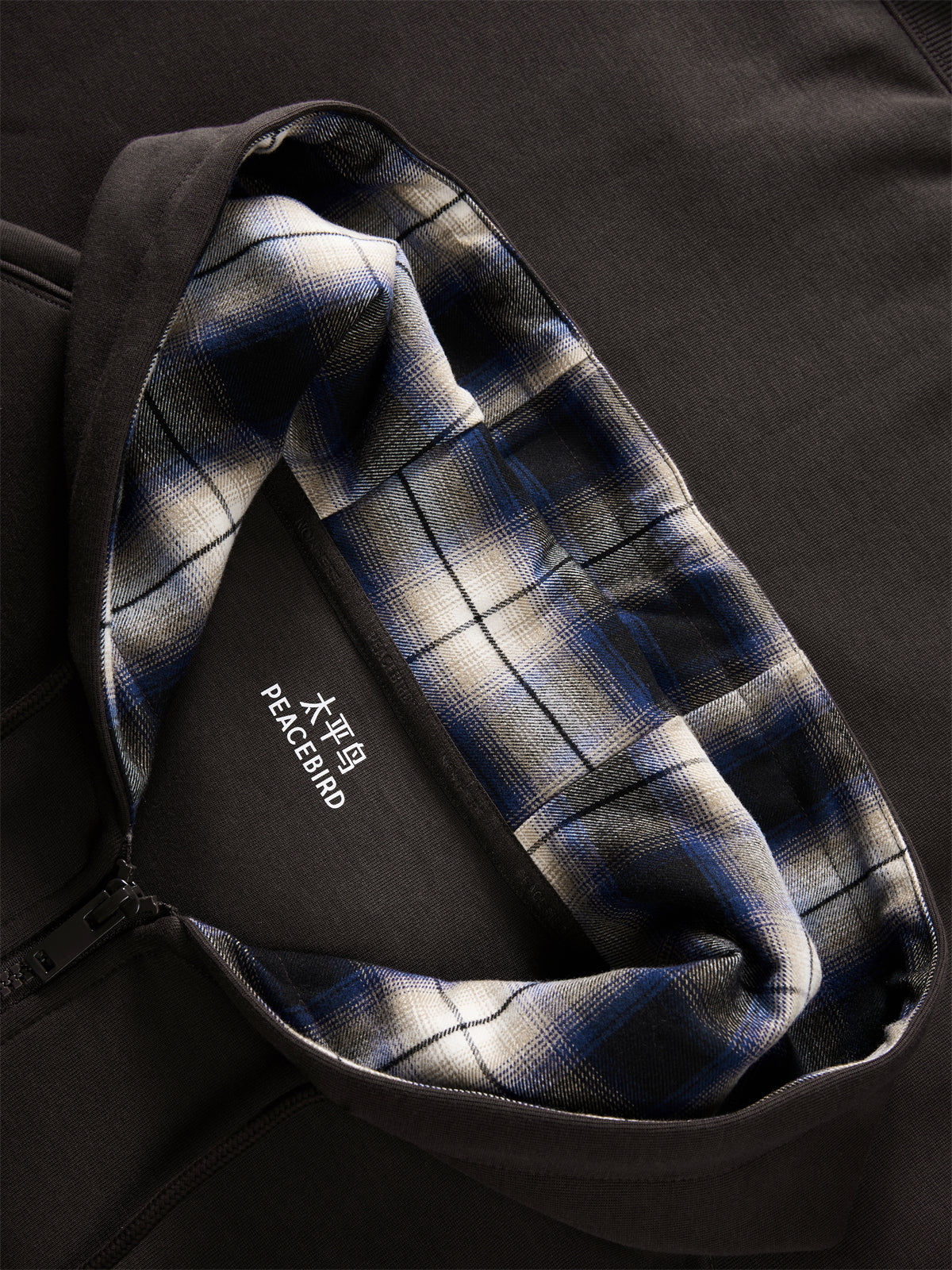 Men's Plaid Panel Zip-Up Hoodie