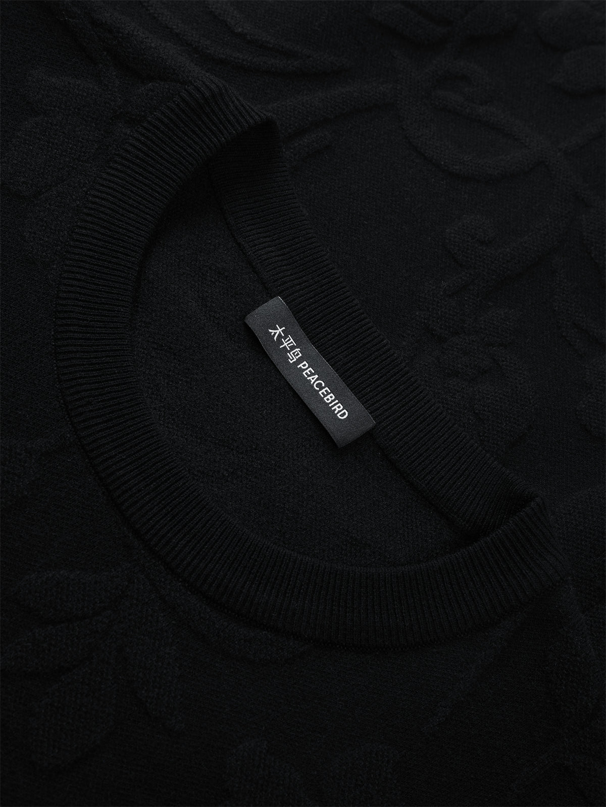 Men's Black Jacquard Textured Knit Sweater