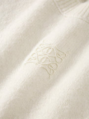 Men's Beige Brushed Sweater with Embroidery