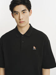 Men's Loose Solid Polo Shirt with Chest Embroidery