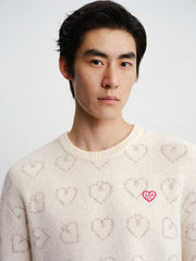 Men's Relaxed Allover Heart Jacquard Sweater