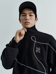 Men's Contrast Embroidered Stand Collar Jacket