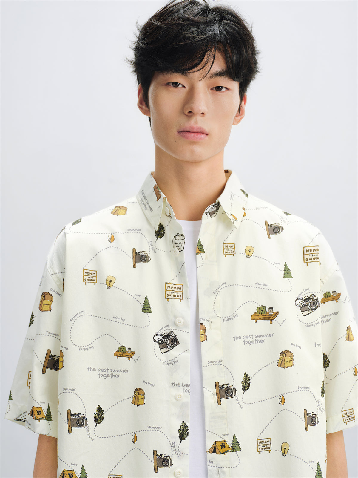 Men's Cotton Short-Sleeve Shirt with Allover Print