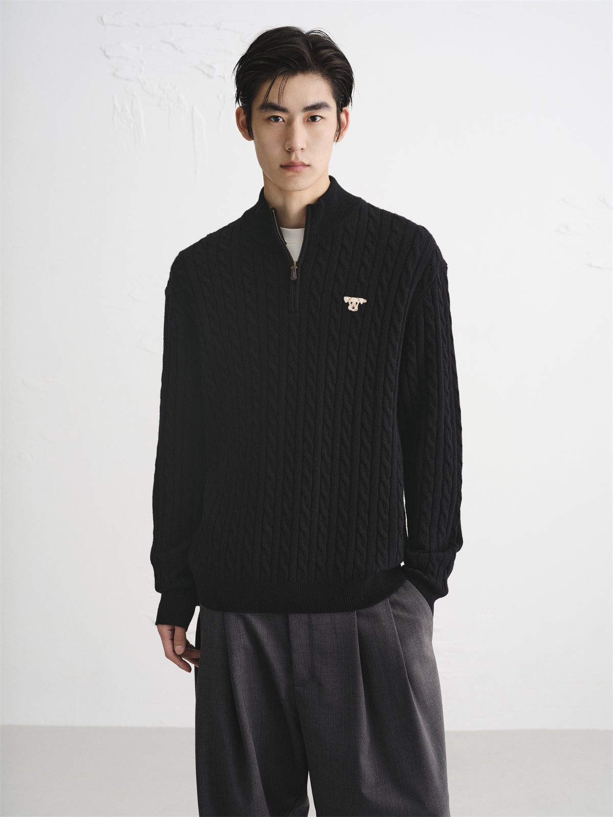 Men's Wool-Blend Cable Knit Textured Sweater