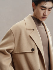 Men's Double-Breasted Trench Wool Coat