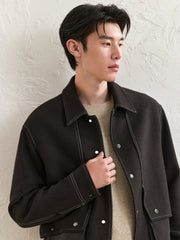 Men's Textured Pocket Faux Suede Jacket