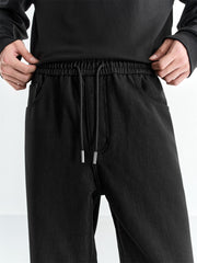 Men's Black Drawstring Elastic-Waist Jeans