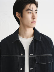 Men's Vintage Contrast Topstitching Denim Jacket