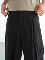 Men's Pleated Straight-Leg Pants with 3D Patch Pockets