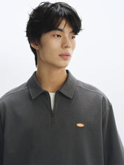 Men's Waffle-Knit Polo Shirt with Label