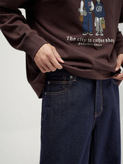 Men's Vintage Contrast-Stitch Wide-Leg Jeans
