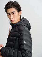 Men's Hooded Goose Down Jacket with Contrast Details