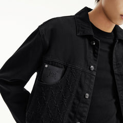 Men's Black Patchwork Denim Jacket