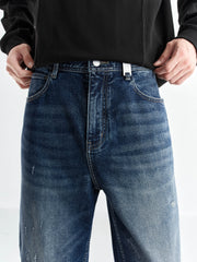 Men's Distressed Tapered Jeans with Pocket Detail
