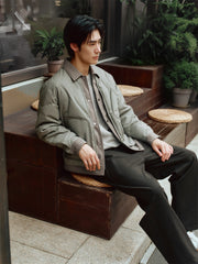 Men's Layered-Look Corduroy-Panel Down Jacket