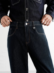 Men's Topstitched Washed Straight-Leg Jeans