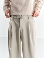 Men's Fleece-Lined Wide-Leg Suit Pants with Belt