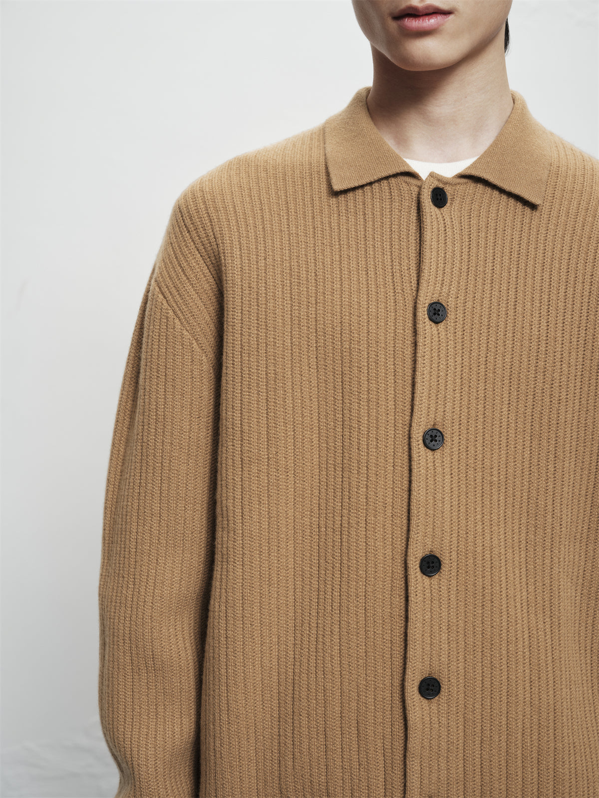 Men's Brown Textured Wool Knit Cardigan
