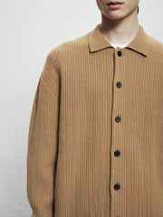 Men's Brown Textured Wool Knit Cardigan