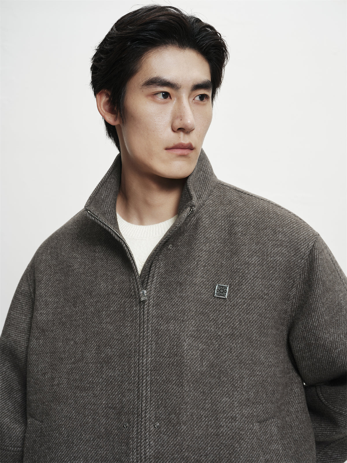 Men's Stand-Collar Wool-Blend Tailored Jacket